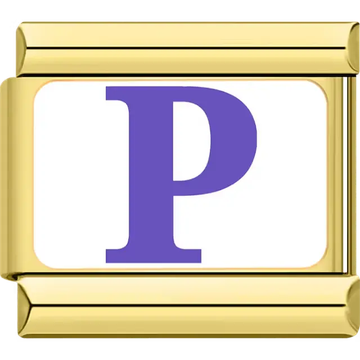 Purple letter "P" white background Italian charm bracelet link