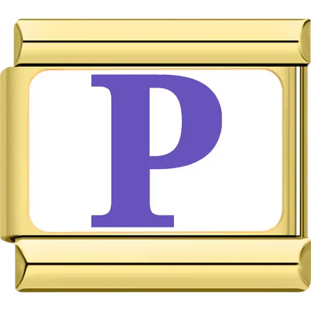 Purple letter "P" white background Italian charm bracelet link