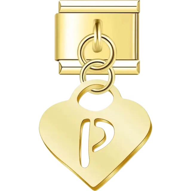 Dangling letter "P" heart Italian charm bracelet link