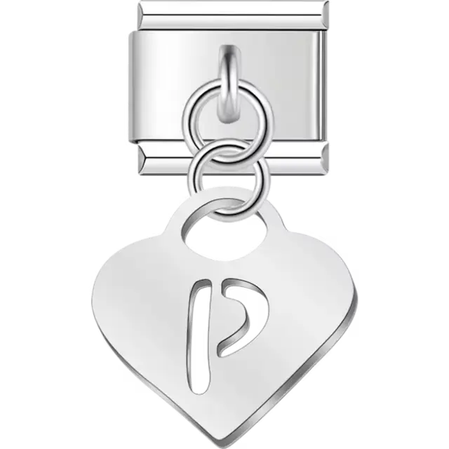 Dangling letter "P" heart Italian charm bracelet link