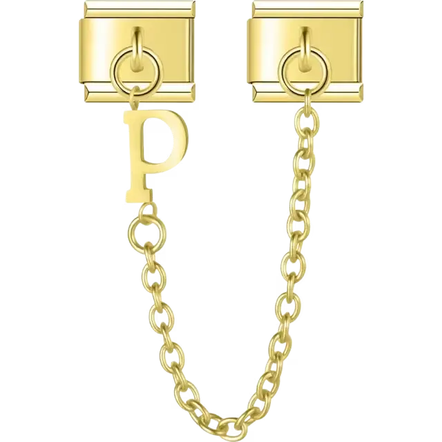 Safety chain with a dangling letter "P" Italian charm bracelet link