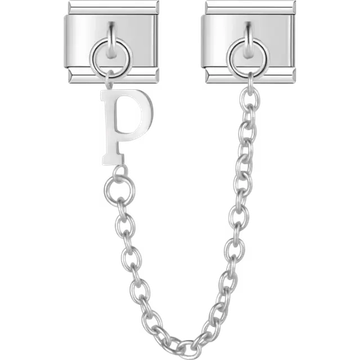 Safety chain with a dangling letter "P" Italian charm bracelet link