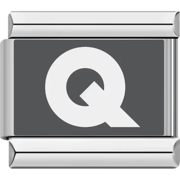 Gray background with white letter "Q" Italian charm bracelet link