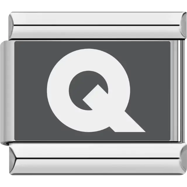Gray background with white letter "Q" Italian charm bracelet link