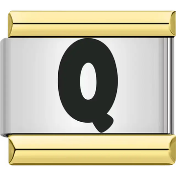 Black letter "Q" gold border Italian charm bracelet link