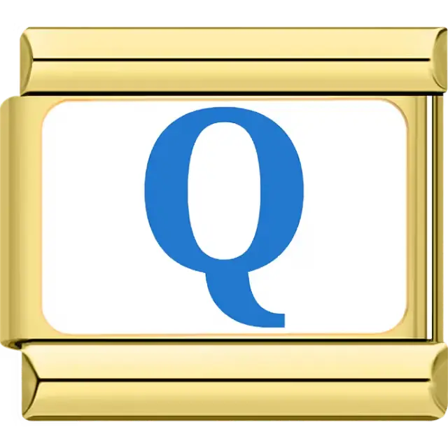 Blue letter "Q" white background Italian charm bracelet link