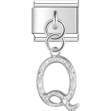 Dangling letter "Q" with a textured finish Italian charm bracelet link