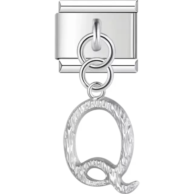 Dangling letter "Q" with a textured finish Italian charm bracelet link