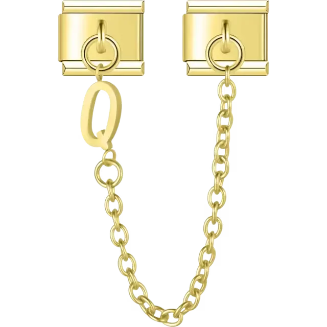 Safety chain with a dangling letter "Q" Italian charm bracelet link