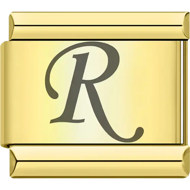 Black cursive letter "R" Italian charm bracelet link