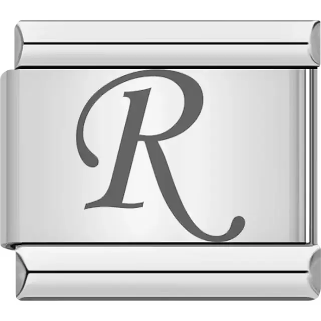 Black cursive letter "R" Italian charm bracelet link