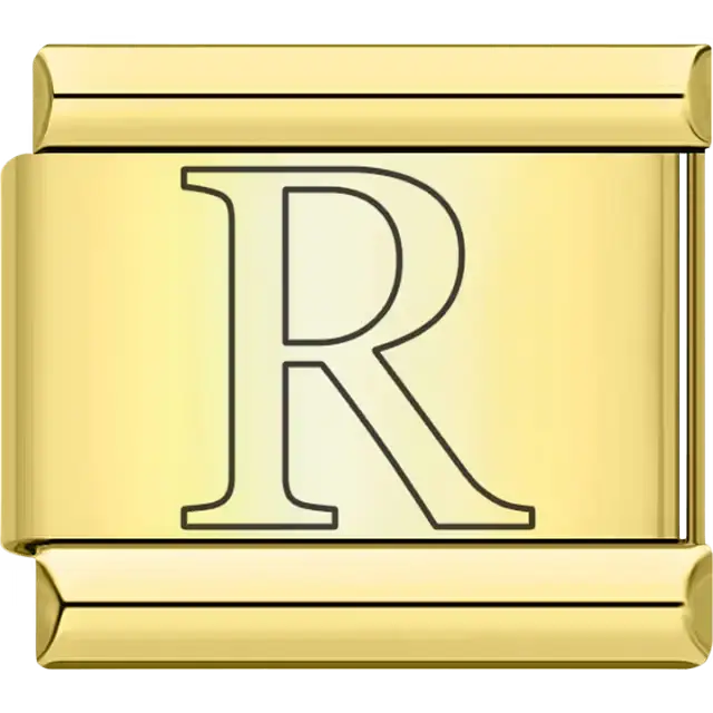 Black outlined letter "R" Italian charm bracelet link