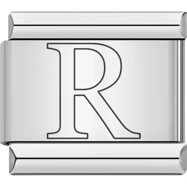 Black outlined letter "R" Italian charm bracelet link