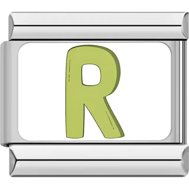 Light green letter "R" Italian charm bracelet link