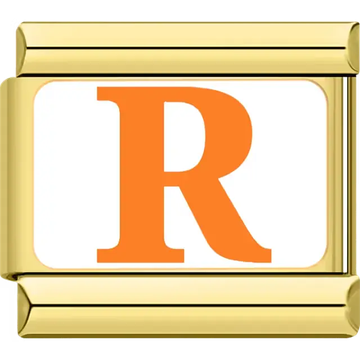 Orange letter "R" white background Italian charm bracelet link