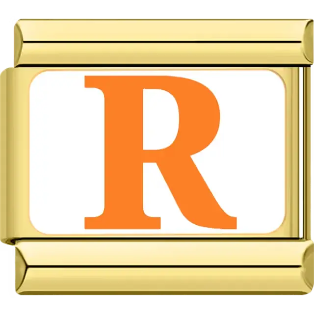 Orange letter "R" white background Italian charm bracelet link