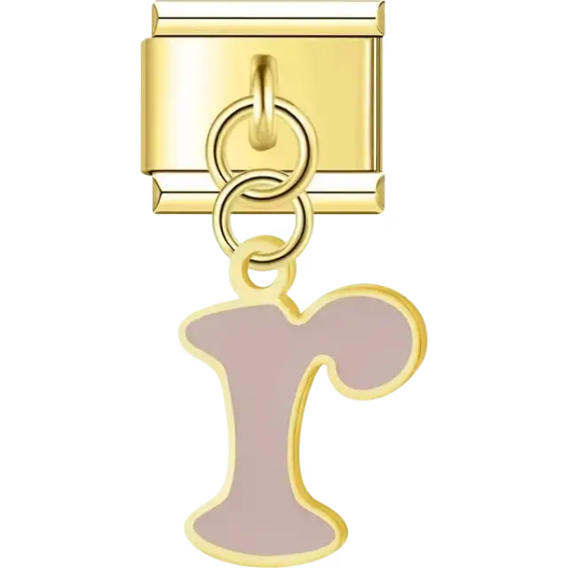 Dangling tan letter "R" Italian charm bracelet link