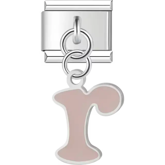 Dangling tan letter "R" Italian charm bracelet link