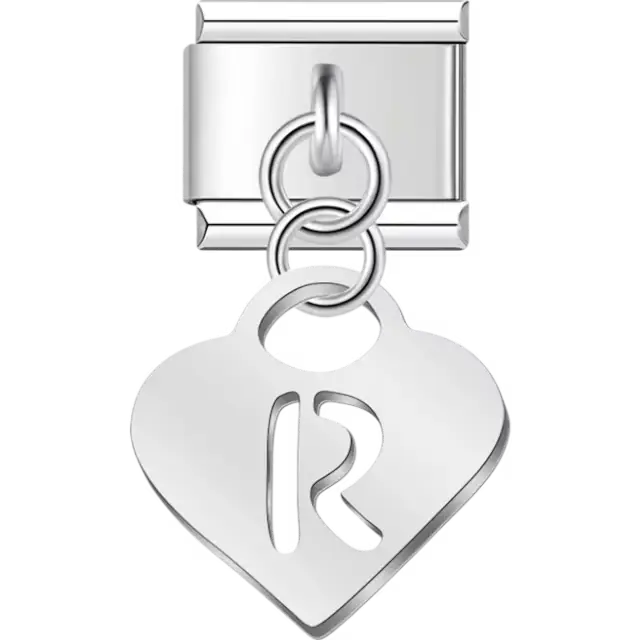 Dangling letter "R" heart Italian charm bracelet link