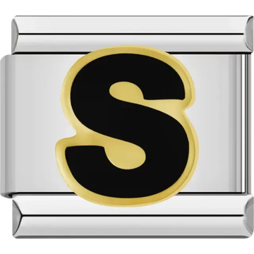 Black letter "S" with a gold outline Italian charm bracelet link