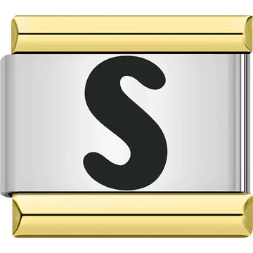 Black letter "S" gold border Italian charm bracelet link