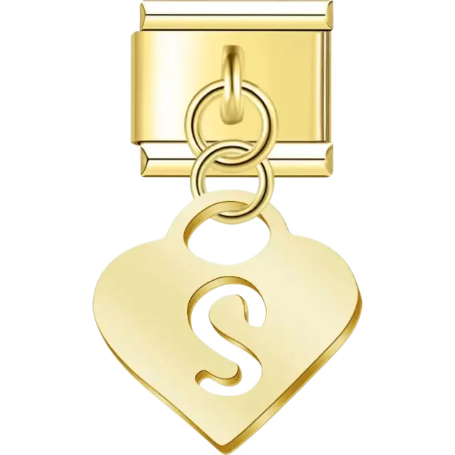 Dangling letter "S" heart Italian charm bracelet link