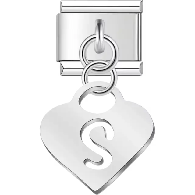 Dangling letter "S" heart Italian charm bracelet link