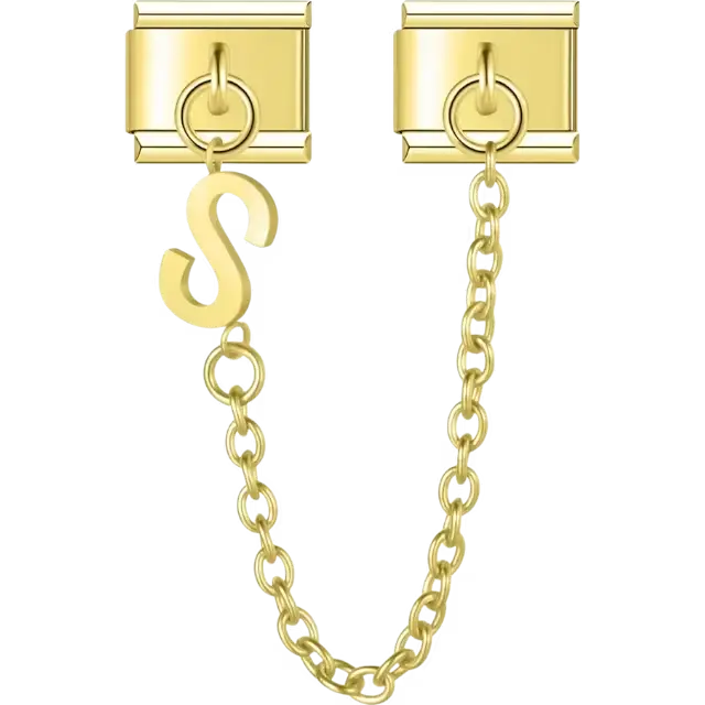 Safety chain with a dangling letter "S" Italian charm bracelet link