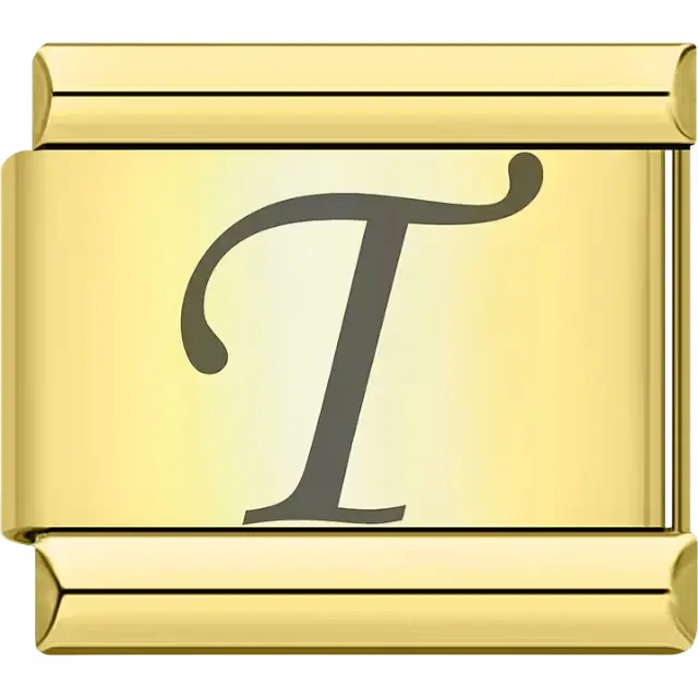 Black cursive letter "T" Italian charm bracelet link