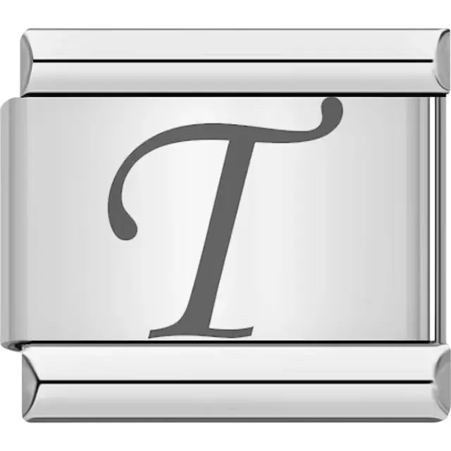 Black cursive letter "T" Italian charm bracelet link