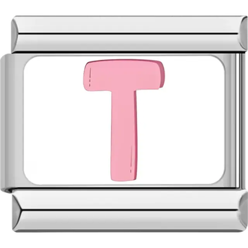 Pink letter "T" Italian charm bracelet link
