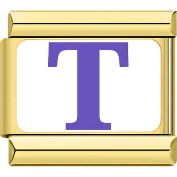 Purple letter "T" white background Italian charm bracelet link