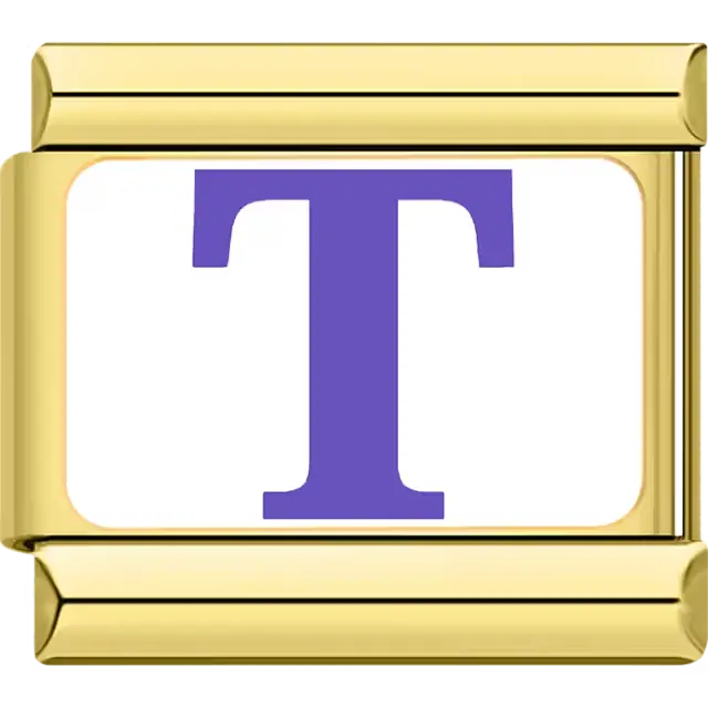 Purple letter "T" white background Italian charm bracelet link