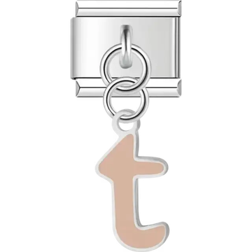 Dangling tan letter "T" Italian charm bracelet link