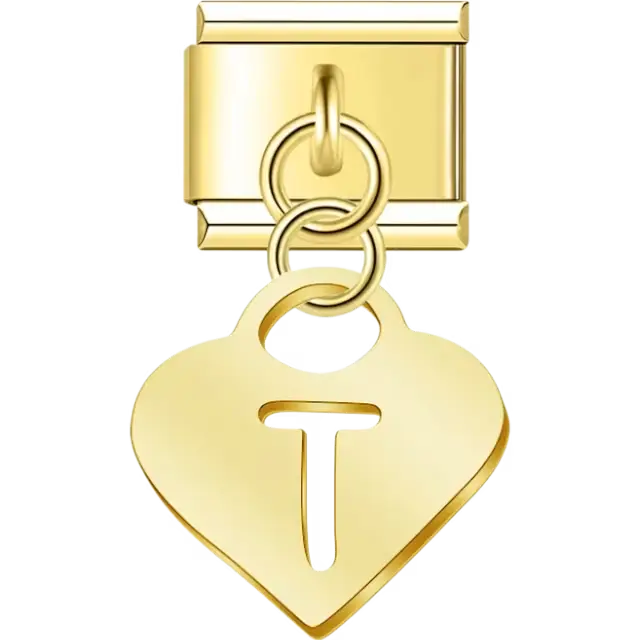 Dangling letter "T" heart Italian charm bracelet link