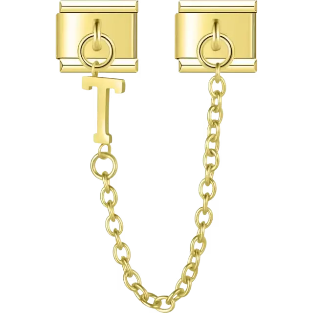Safety chain with a dangling letter "T" Italian charm bracelet link