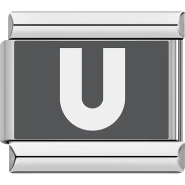 Gray background with white letter "U" Italian charm bracelet link