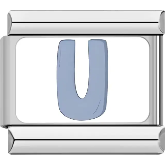 Light blue letter "U" Italian charm bracelet link
