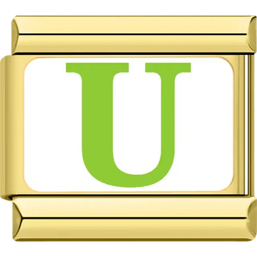 Green letter "U" white background Italian charm bracelet link