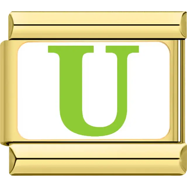 Green letter "U" white background Italian charm bracelet link
