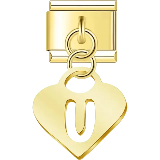 Dangling letter "U" heart Italian charm bracelet link