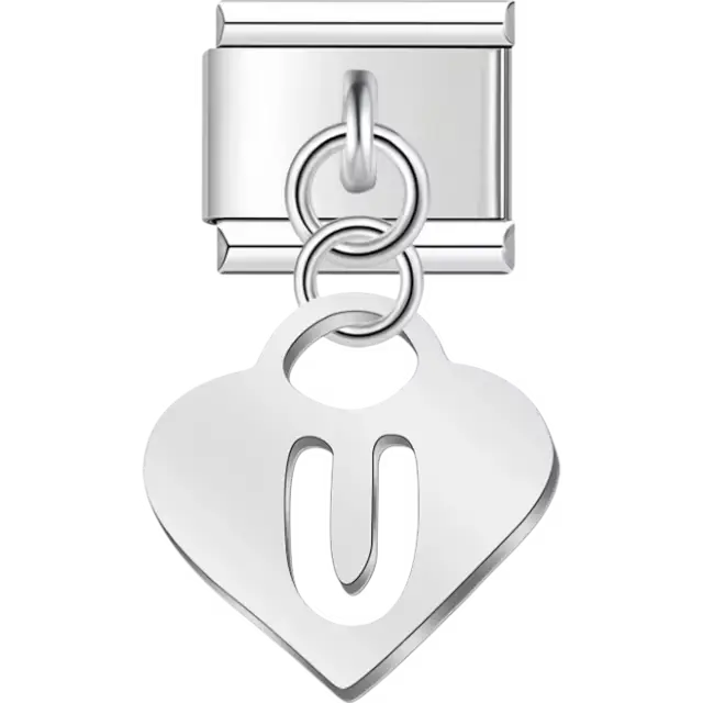 Dangling letter "U" heart Italian charm bracelet link