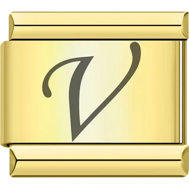 Black cursive letter "V" Italian charm bracelet link