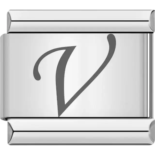 Black cursive letter "V" Italian charm bracelet link