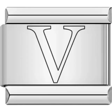 Black outlined letter "V" Italian charm bracelet link