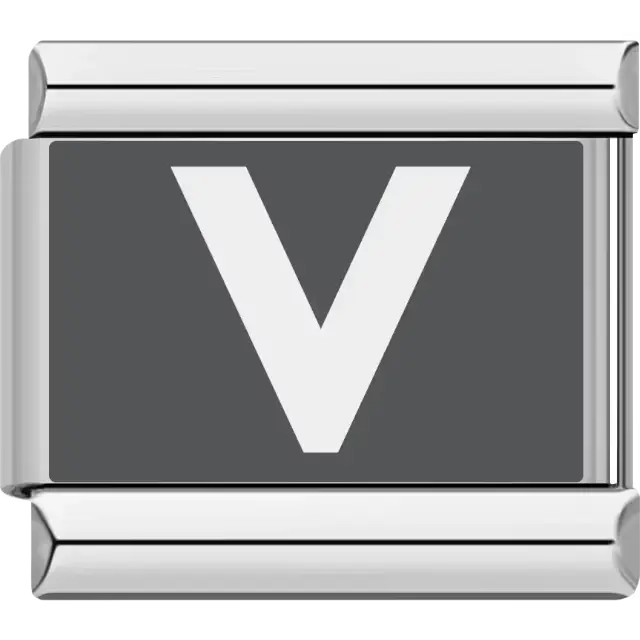 Gray background with white letter "V" Italian charm bracelet link