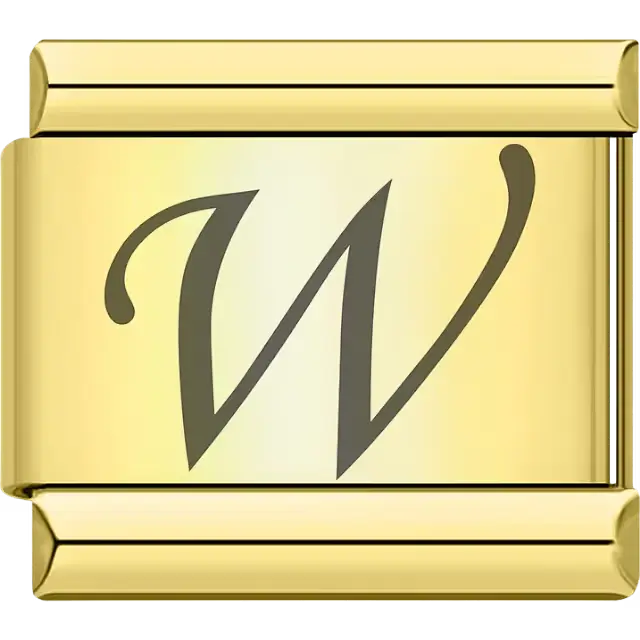 Black cursive letter "W" Italian charm bracelet link