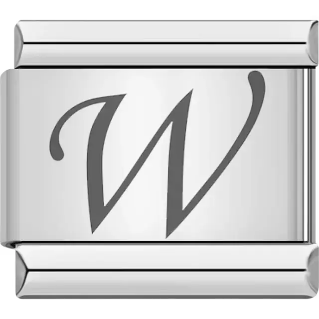 Black cursive letter "W" Italian charm bracelet link