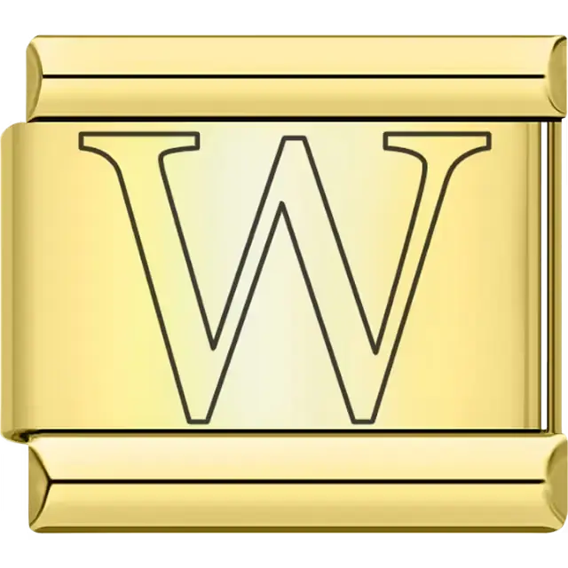 Black outlined letter "W" Italian charm bracelet link
