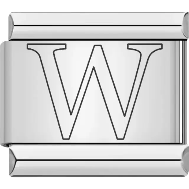 Black outlined letter "W" Italian charm bracelet link